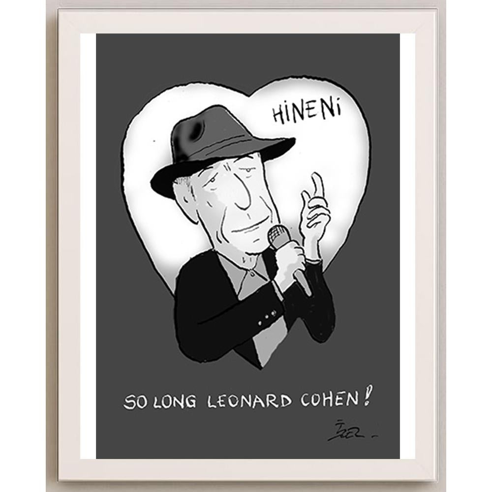 İzel Rozental Leonard Cohen Kişiye Özel Sertifikalı Sınırlı Fine Art Karikatür Baskı CAD00074