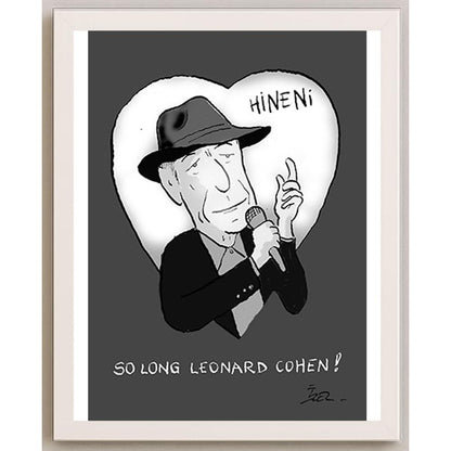 İzel Rozental Leonard Cohen Kişiye Özel Sertifikalı Sınırlı Fine Art Karikatür Baskı CAD00074